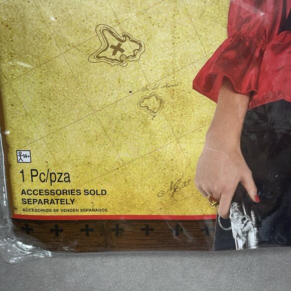 NWT Pirate Adult Costume Lot Red Blouse Mini Tricorn Hat Eye Patch Jewelry Set - Picture 3 of 12